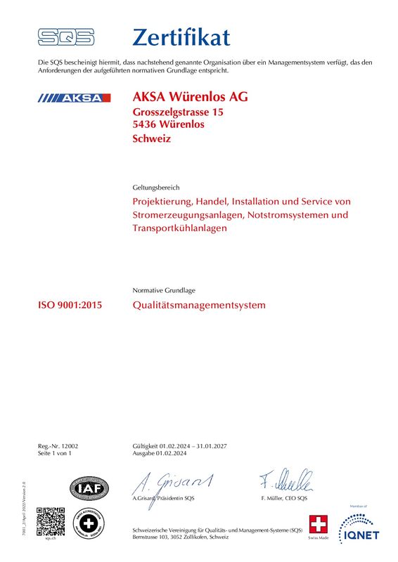 AKSA Würenlos Zertifizierung AKSA Würenlos Zertifizierung